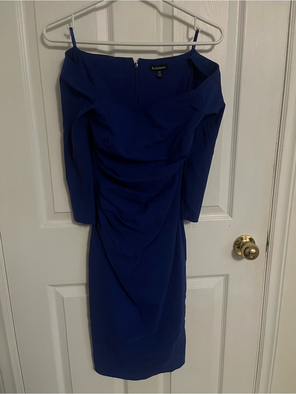 bebe Royal Blue One-Shoulder Ruched Sheath Dress